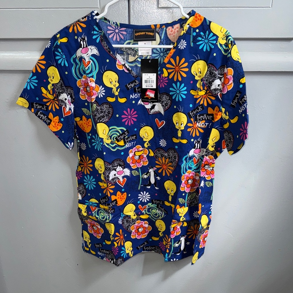 Looney Tunes Women’s Navy Tweety Graphic Scrub Top
